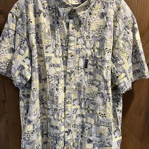 Columbia Men's Blue and Yellow Patterned Button Down Shirt